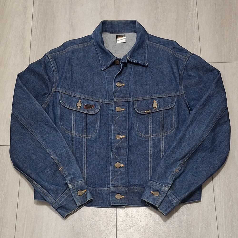 VTG 70s/80s Lee Riders Union Made USA Denim Trucker Jacket Dark Wash Sz 36R